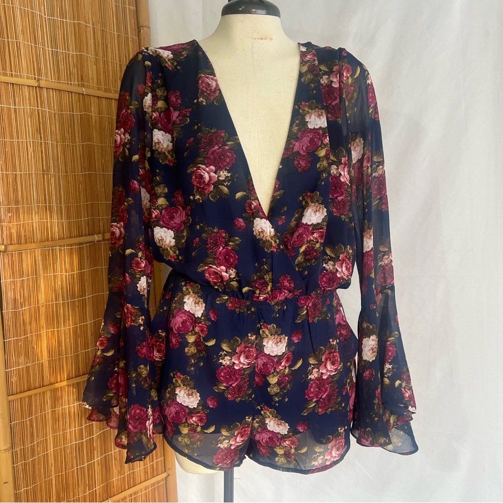 Fall Floral Boho Bell Sleeve Romper
